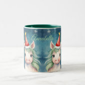 Kerst Eenhoorn Custom Holiday Tweekleurige Koffiemok (Center)