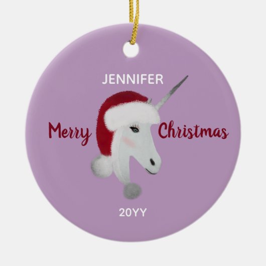 Kerst Eenhoorn gepersonaliseerd Keramisch Ornament (Voorkant)