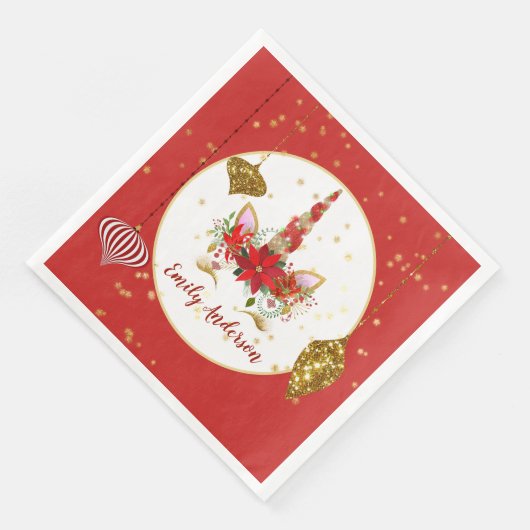 Kerst Eenhoorn Gezicht Feest Meisjes Rood Goud Servet (Hoek)