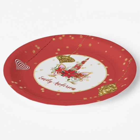 Kerst Eenhoorn Gezicht Gepersonaliseerd Feest Papieren Bordje (Gekanteld)