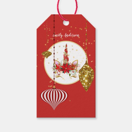 Kerst Eenhoorn Gezicht Meisjes Verjaardagsfeest Cadeaulabel (Voorkant)