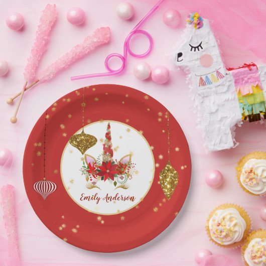 Kerst Eenhoorn Gezicht Persoonlijk Feest Papieren Bordje (Feest)