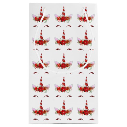 Kerst Eenhoorn Gezicht Rode Glitter Bloemen Wimper Klein Cadeauzakje (Achterkant)