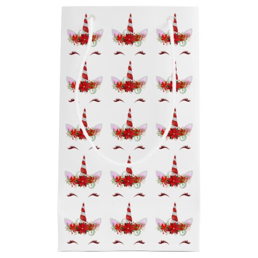 Kerst Eenhoorn Gezicht Rode Glitter Bloemen Wimper Klein Cadeauzakje (Voorkant)