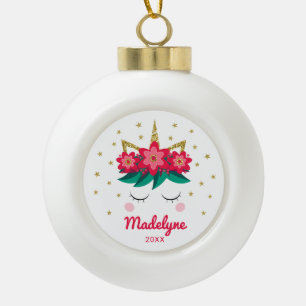 Kerst Eenhoorn Gouden Glitter Sterren Gepersonalis Keramische Bal Ornament