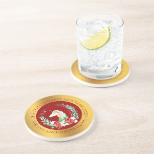 Kerst-eenhoorn gouden grens zandsteen onderzetter