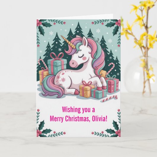 Kerst Eenhoorn Kaart (Gele Bloem)