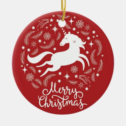 Kerst Eenhoorn Keramisch Ornament (Voorkant)