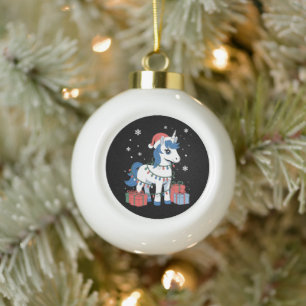Kerst Eenhoorn Kerstman Hoed Lichten Sneeuw Kerstm Keramische Bal Ornament