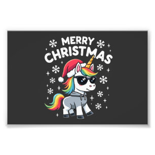 Kerst Eenhoorn Kerstman Hoed T-Shirt (1) Foto Afdruk