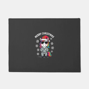 Kerst Eenhoorn Kerstman Hoed T-Shirt (3) Deurmat