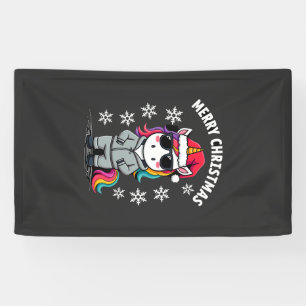 Kerst Eenhoorn Kerstman Hoed T-Shirt (3) Spandoek
