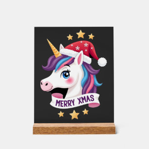 Kerst Eenhoorn Lange Mouwen T-Shirt (2) Acryl Bord