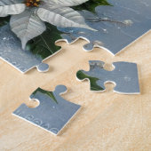 Kerst eenhoorn met gouden hoorn witte poinsettia legpuzzel (Zijkant)