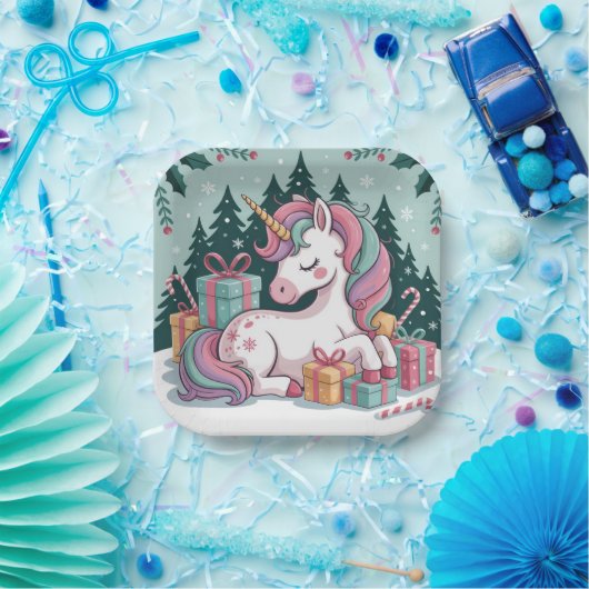 Kerst Eenhoorn Party Borden Papieren Bordje (Feest)