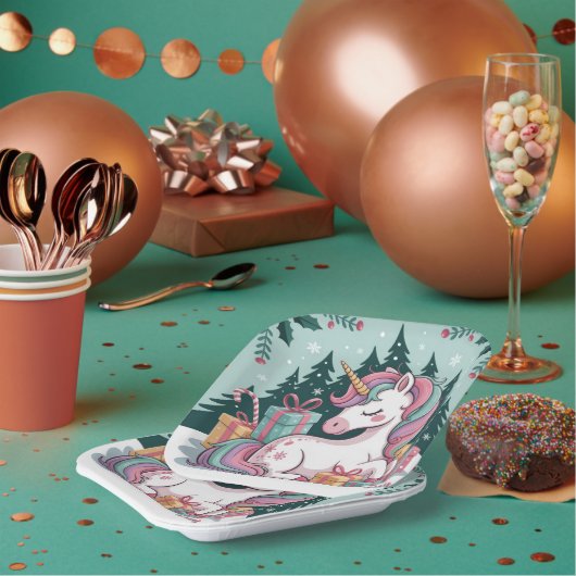 Kerst Eenhoorn Party Borden Papieren Bordje (Multi)
