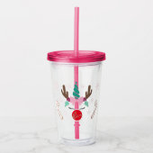 Kerst Eenhoorn Plastic Cup met stro Acryl Drinkbeker (Voorkant)