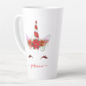 Kerst Eenhoorn Rood Bloemen Goud Wimpers Naam Latte Mok (Linkerhoek)