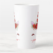Kerst Eenhoorn Rood Bloemen Goud Wimpers Naam Latte Mok (Voorkant)