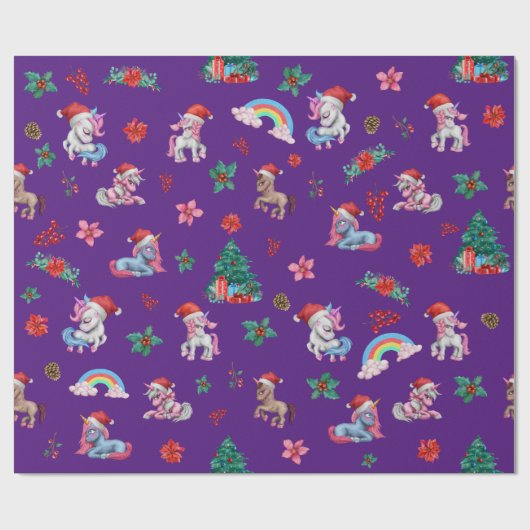 Kerst Eenhoorn Santa Wrapping Papier Kinder Meisje (Vlak)