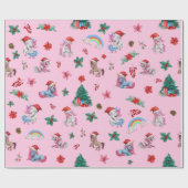 Kerst Eenhoorn Santa Wrapping Papier Kinder Meisje (Vlak)