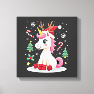 Kerst eenhoorn Schattig Magisch Kerst Peuter Meisj Canvas Afdruk
