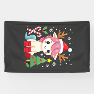 Kerst eenhoorn Schattig Magisch Kerst Peuter Meisj Spandoek