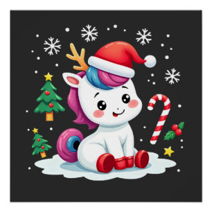 Kerst eenhoorn Schattig Magisch Kerstmeisje Perfect Poster