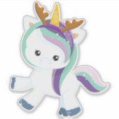 Kerst Eenhoorn, Schattigee Eenhoorn, Antlers, Xmas Sticker (Voorkant)