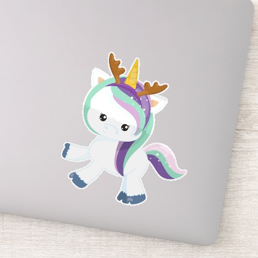 Kerst Eenhoorn, Schattigee Eenhoorn, Antlers, Xmas Sticker (Detail)