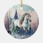 Kerst Eenhoorn Winter Scène Vakantie Keramisch Ornament (Voorkant)
