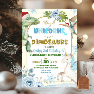 Kerst Eenhoorns en Dinosaurus gezamenlijke verjaar Kaart