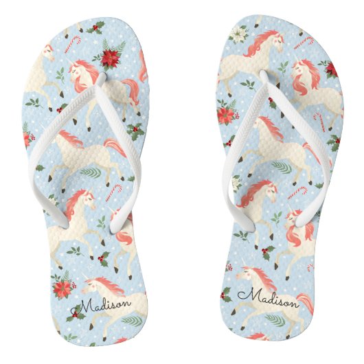 Kerst Eenhoorns Leuke Moderne Meisje Bloemen Naam Teenslippers (Voetbed)
