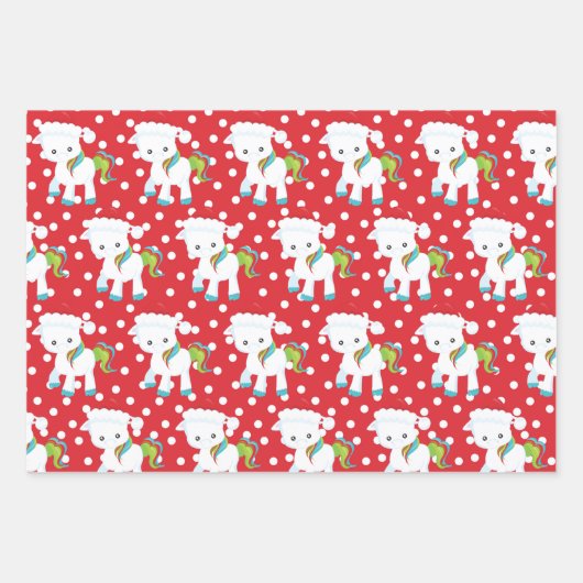 Kerst Eenhoring Pret Patroon Inpakpapier Vel (Voorkant 3)