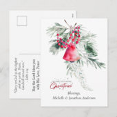 Kerst Eenvoudige Bell Groen Ontwerp Bijbel Verse Feestdagenkaart (Voorkant / Achterkant)