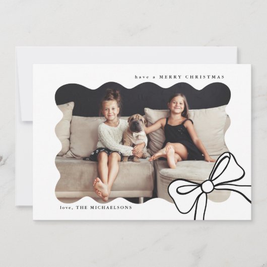 Kerst Eenvoudige Boog Zwart-wit Foto Feestdagenkaart (Voorkant)