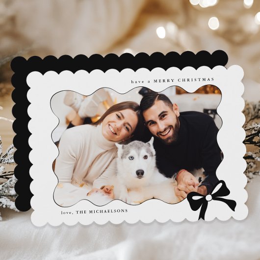 Kerst Eenvoudige Boog Zwart-wit Foto Feestdagenkaart