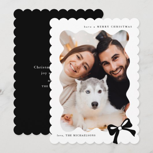 Kerst Eenvoudige Boog Zwart-wit Foto Feestdagenkaart (Voorkant / Achterkant)