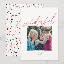 Kerst Eenvoudige foto Rode Ivoor Wonderful World Feestdagenkaart