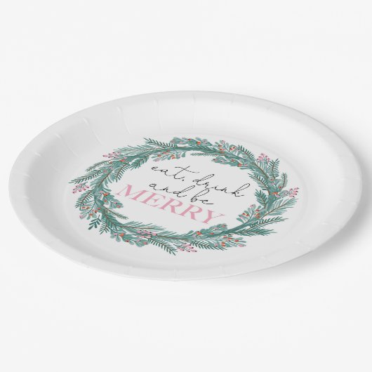 Kerst Eet Drink en Be Merry Friendsmas Party Papieren Bordje (Gekanteld)