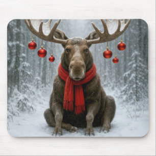 Kerst-Eland In een Besneeuwd Bos Muismat