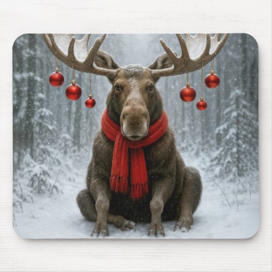 Kerst-Eland In een Besneeuwd Bos Muismat (Voorkant)