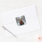 Kerst-Eland In een Besneeuwd Bos Vierkante Sticker (Envelop)