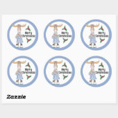 Kerst-Eland in Pyjama met Cacao Ronde Sticker (Vel)