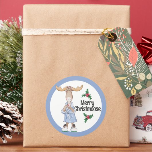 Kerst-Eland in Pyjama met Cacao Ronde Sticker (Feestdagen)