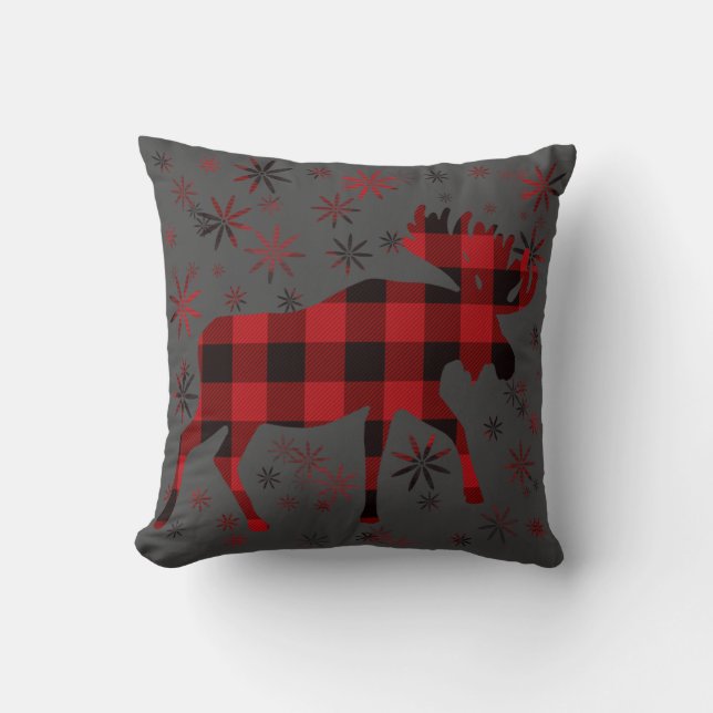 Kerst-Eland klassiek rood zwart geruit Kussen (Voorkant)