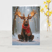 Kerst-Eland Met Kerstverlichting Kaart (Gele Bloem)