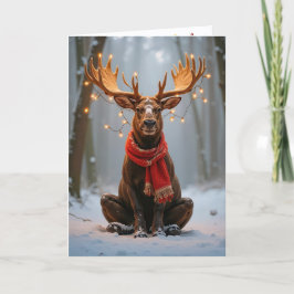 Kerst-Eland Met Kerstverlichting Kaart