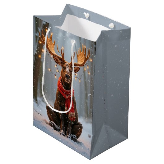 Kerst-Eland Met Kerstverlichting Medium Cadeauzakje (Voorkant Gekanteld)