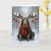 Kerst-Eland Met Kerstversiering Kaart (Gele Bloem)